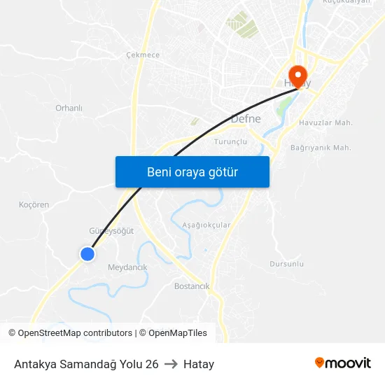 Antakya Samandağ Yolu 26 to Hatay map