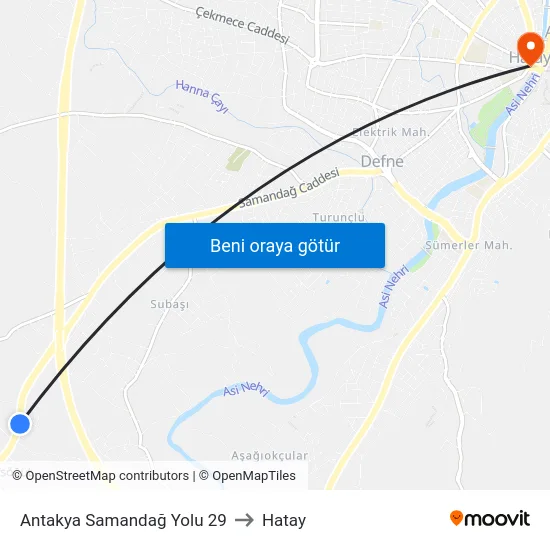 Antakya Samandağ Yolu 29 to Hatay map