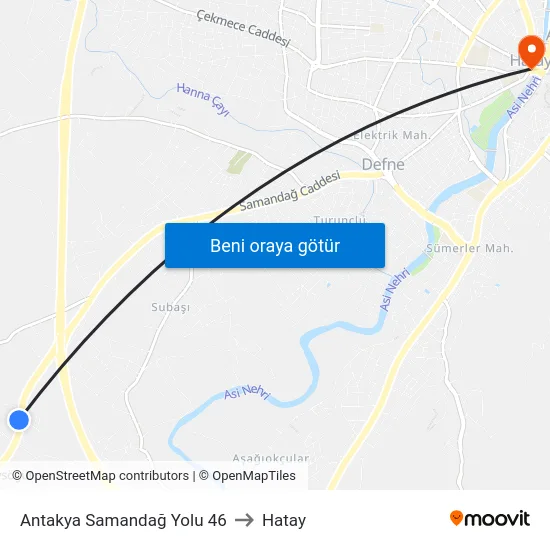 Antakya Samandağ Yolu 46 to Hatay map