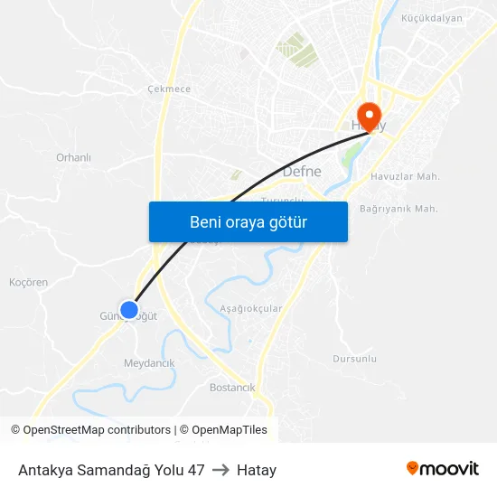 Antakya Samandağ Yolu 47 to Hatay map