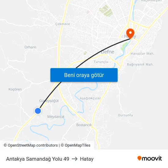Antakya Samandağ Yolu 49 to Hatay map