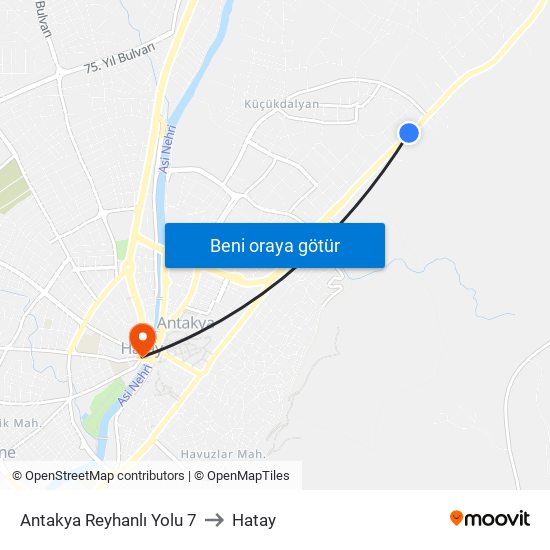 Antakya Reyhanlı Yolu 7 to Hatay map