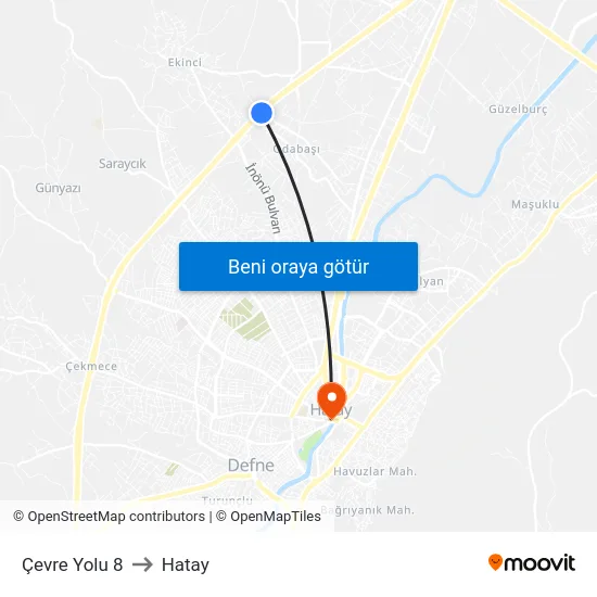 Çevre Yolu 8 to Hatay map