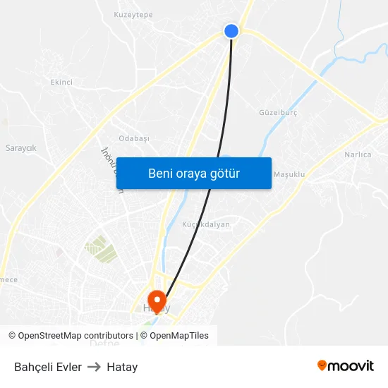 Bahçeli Evler to Hatay map