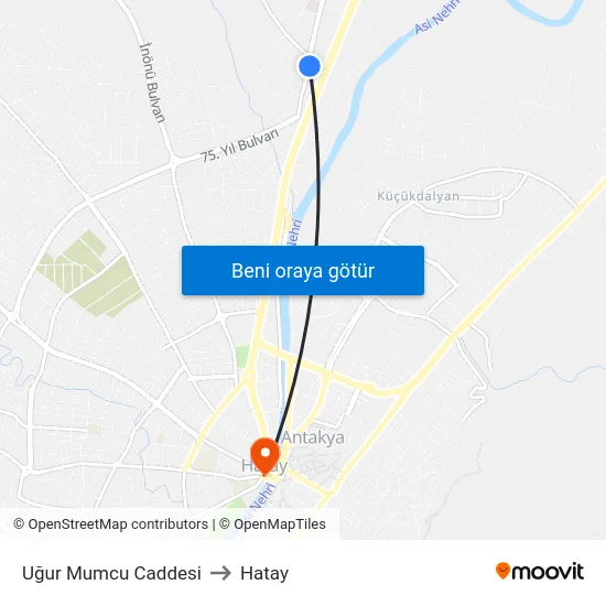 Uğur Mumcu Caddesi to Hatay map