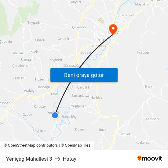 Yeniçağ Mahallesi 3 to Hatay map