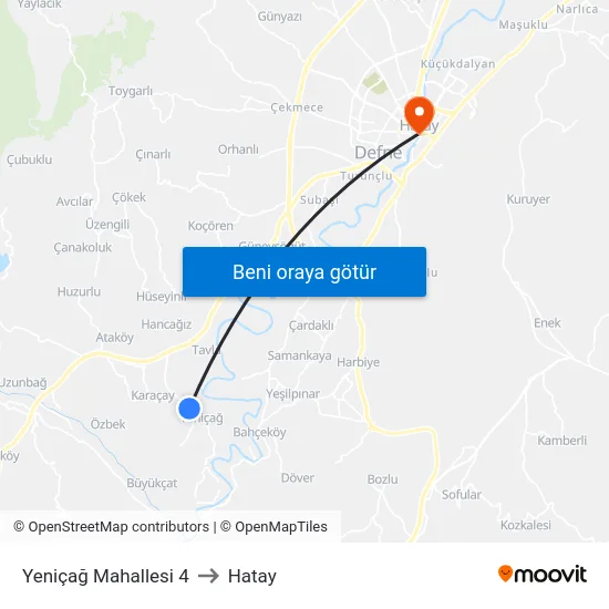 Yeniçağ Mahallesi 4 to Hatay map