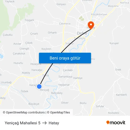 Yeniçağ Mahallesi 5 to Hatay map