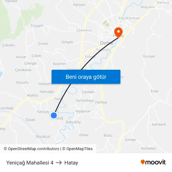 Yeniçağ Mahallesi 4 to Hatay map