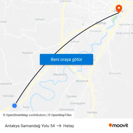 Antakya Samandağ Yolu 54 to Hatay map