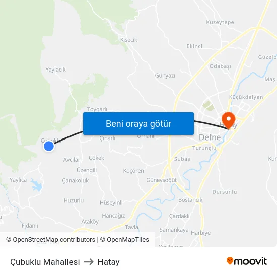 Çubuklu Mahallesi to Hatay map