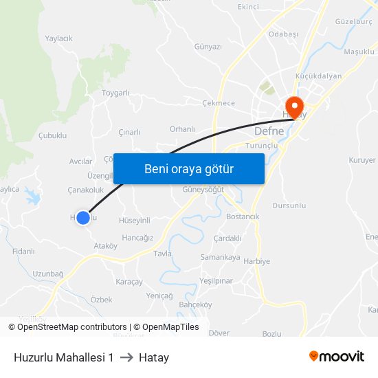 Huzurlu Mahallesi 1 to Hatay map