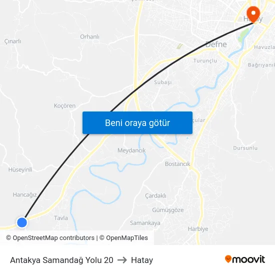 Antakya Samandağ Yolu 20 to Hatay map