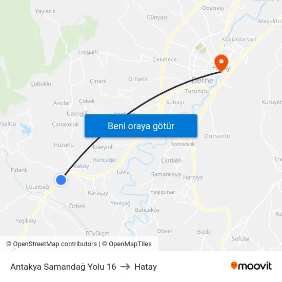 Antakya Samandağ Yolu 16 to Hatay map