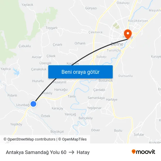 Antakya Samandağ Yolu 60 to Hatay map