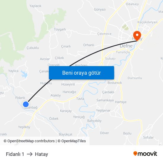 Fidanlı 1 to Hatay map