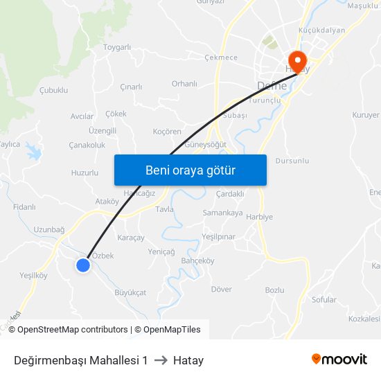 Değirmenbaşı Mahallesi 1 to Hatay map