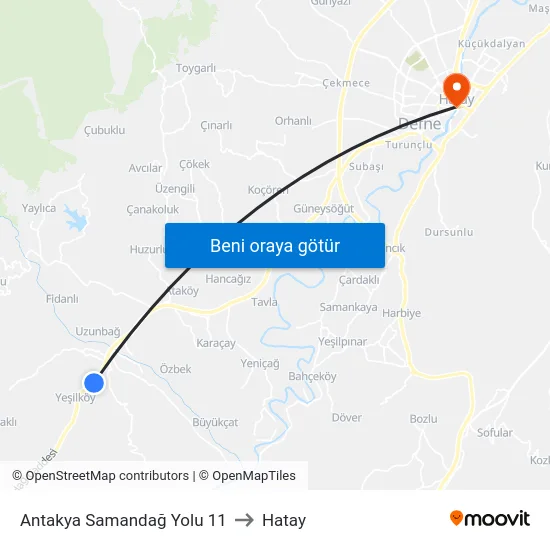 Antakya Samandağ Yolu 11 to Hatay map