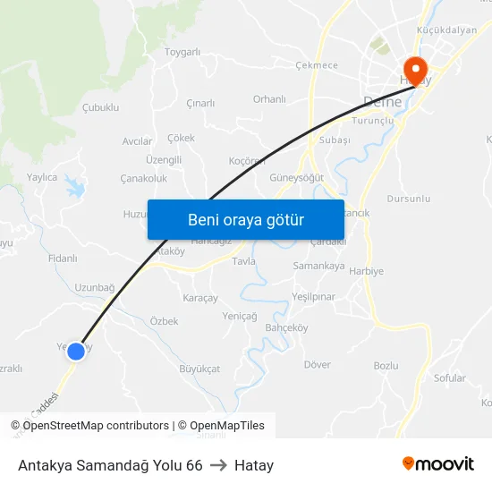 Antakya Samandağ Yolu 66 to Hatay map