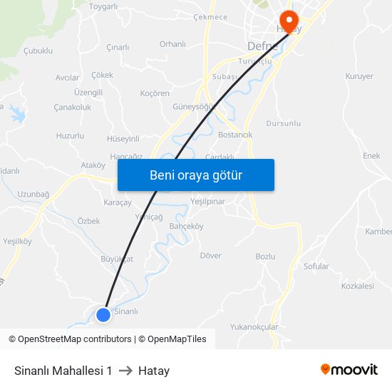 Sinanlı Mahallesi 1 to Hatay map