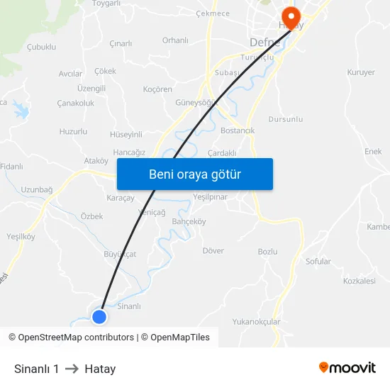 Sinanlı 1 to Hatay map