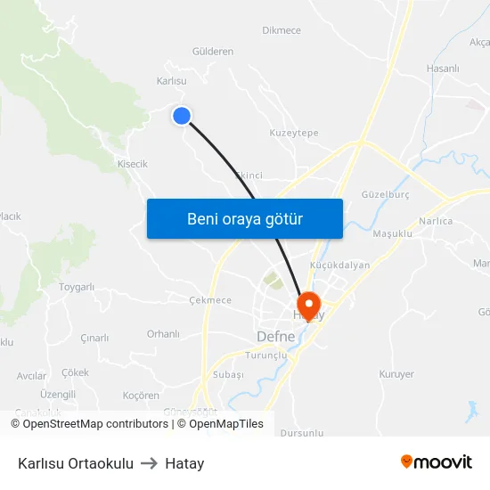 Karlısu Ortaokulu to Hatay map