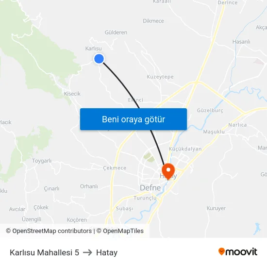 Karlısu Mahallesi 5 to Hatay map