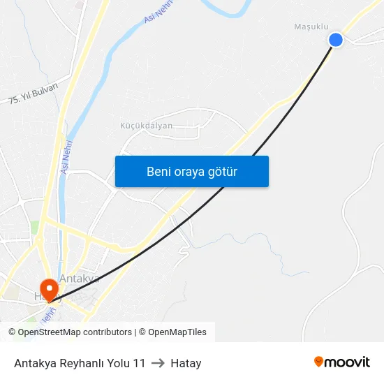 Antakya Reyhanlı Yolu 11 to Hatay map