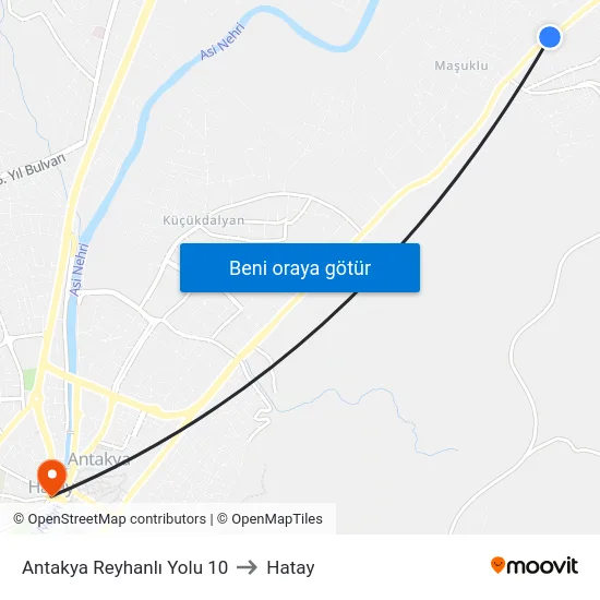 Antakya Reyhanlı Yolu 10 to Hatay map