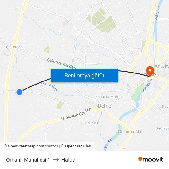 Orhanlı Mahallesi 1 to Hatay map