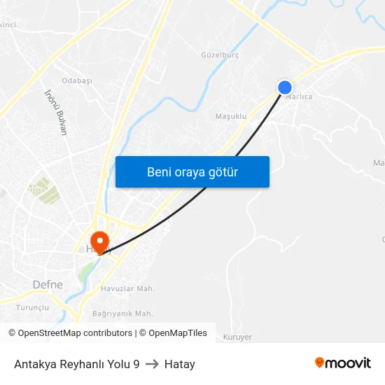 Antakya Reyhanlı Yolu 9 to Hatay map