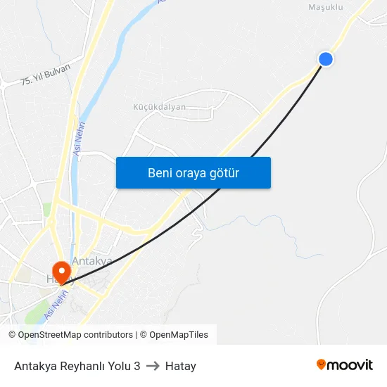 Antakya Reyhanlı Yolu 3 to Hatay map
