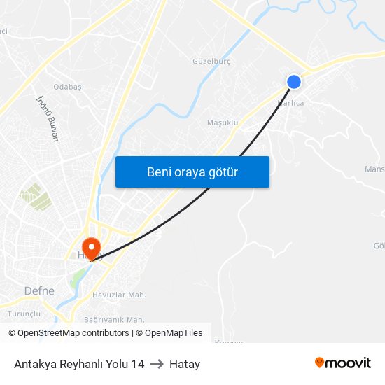 Antakya Reyhanlı Yolu 14 to Hatay map