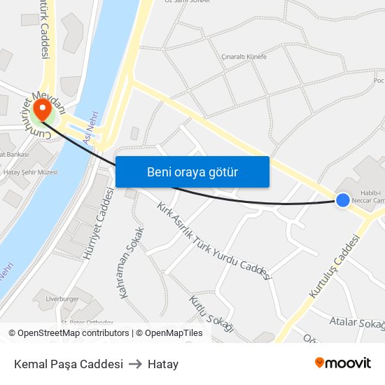 Kemal Paşa Caddesi to Hatay map