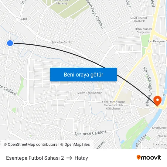 Esentepe Futbol Sahası 2 to Hatay map