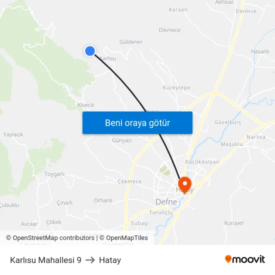 Karlısu Mahallesi 9 to Hatay map