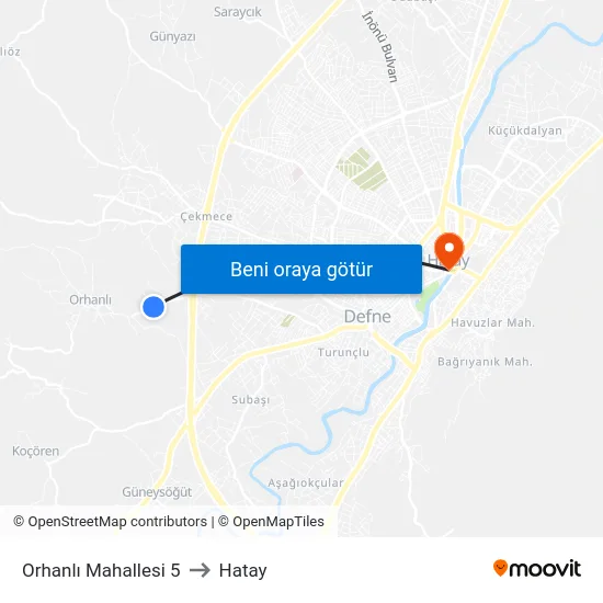 Orhanlı Mahallesi 5 to Hatay map