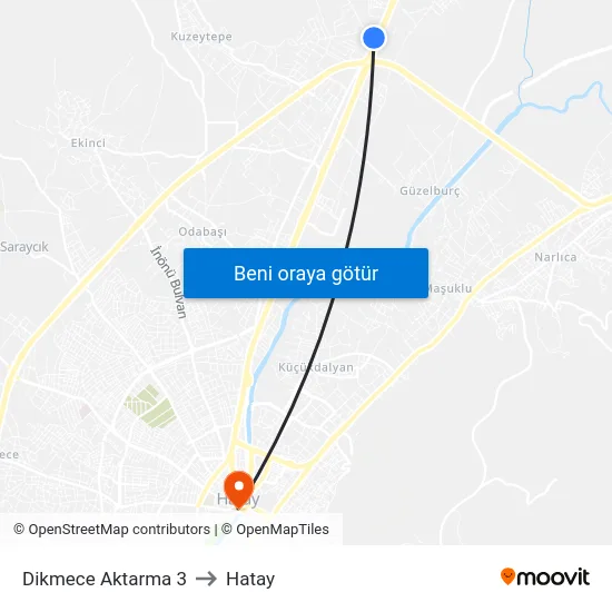 Dikmece Aktarma 3 to Hatay map