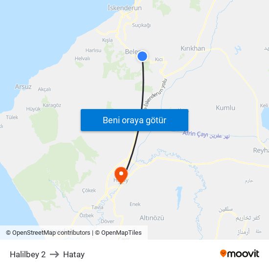 Halilbey 2 to Hatay map