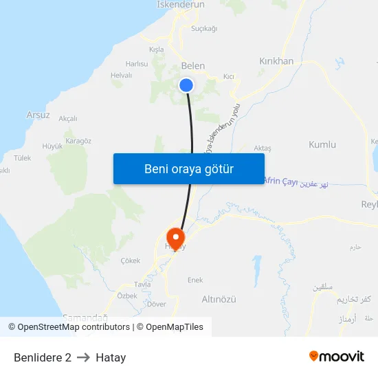 Benlidere 2 to Hatay map