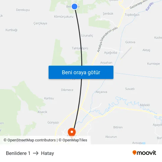 Benlidere 1 to Hatay map