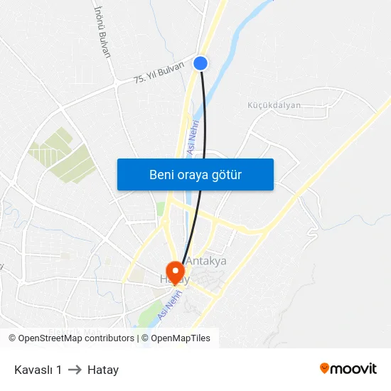 Kavaslı 1 to Hatay map