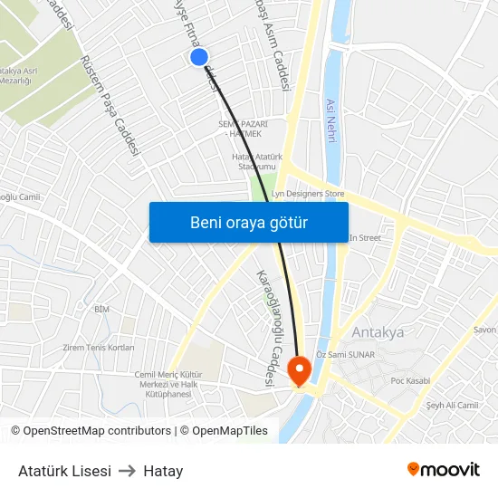 Atatürk Lisesi to Hatay map