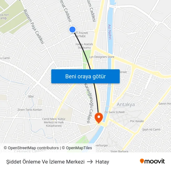 Şiddet Önleme Ve İzleme Merkezi to Hatay map