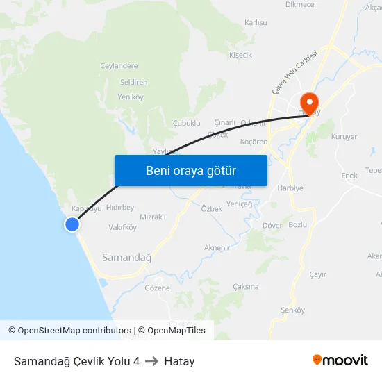 Samandağ Çevlik Yolu 4 to Hatay map