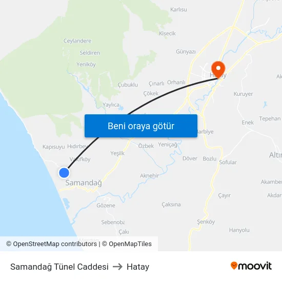 Samandağ Tünel Caddesi to Hatay map