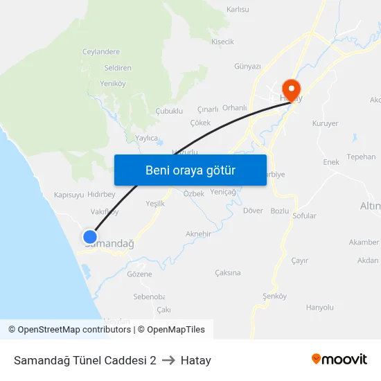 Samandağ Tünel Caddesi 2 to Hatay map
