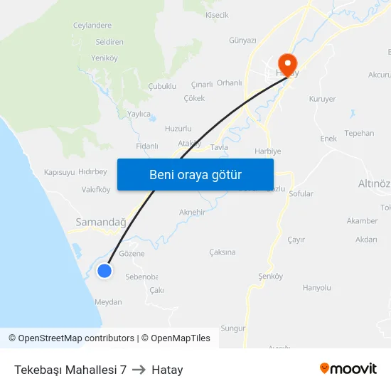 Tekebaşı Mahallesi 7 to Hatay map
