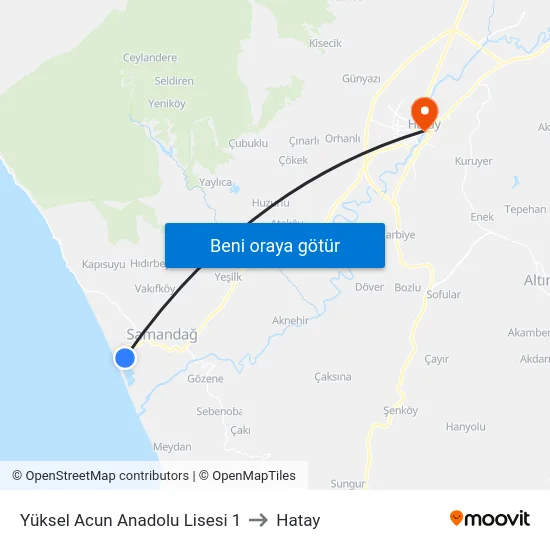 Yüksel Acun Anadolu Lisesi 1 to Hatay map