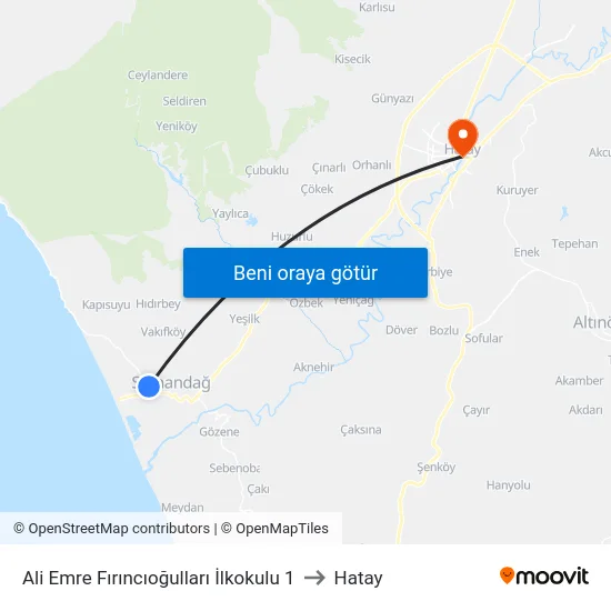 Ali Emre Fırıncıoğulları İlkokulu 1 to Hatay map